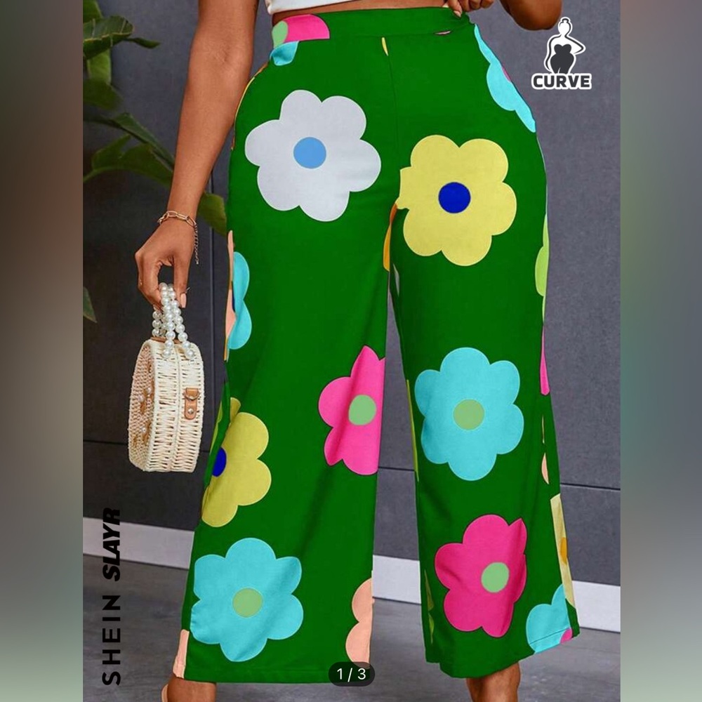 Summer floral printed high waist loose pants